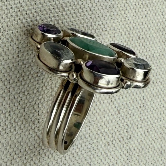 Nicky Butler Sterling Silver Emerald Moonstone & Amethyst  Ring Size 8 - Picture 3 of 8